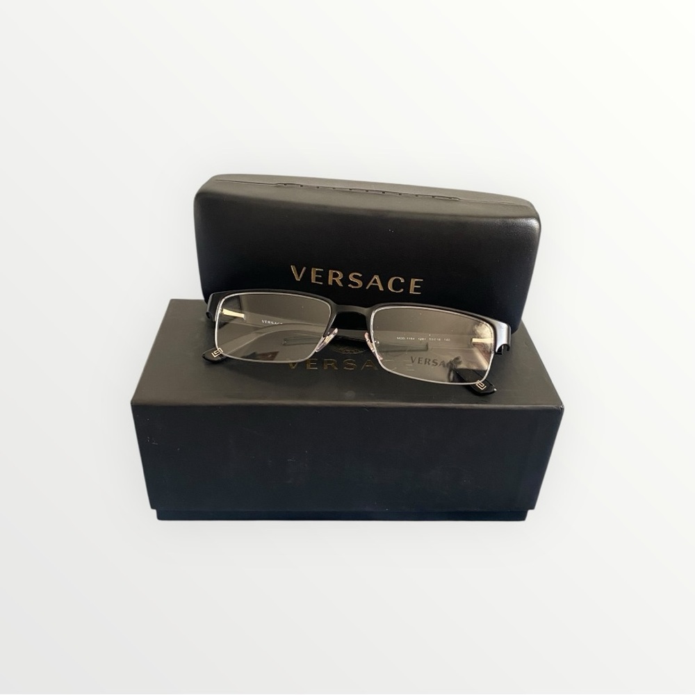 NEW Versace VE1184 Black Matte Metal Rectangular Eyeglasses - Picture 1 of 12